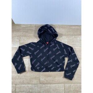 Guess Women’s Hoodie Black Logo Print Cropped Sweatshirt Size M